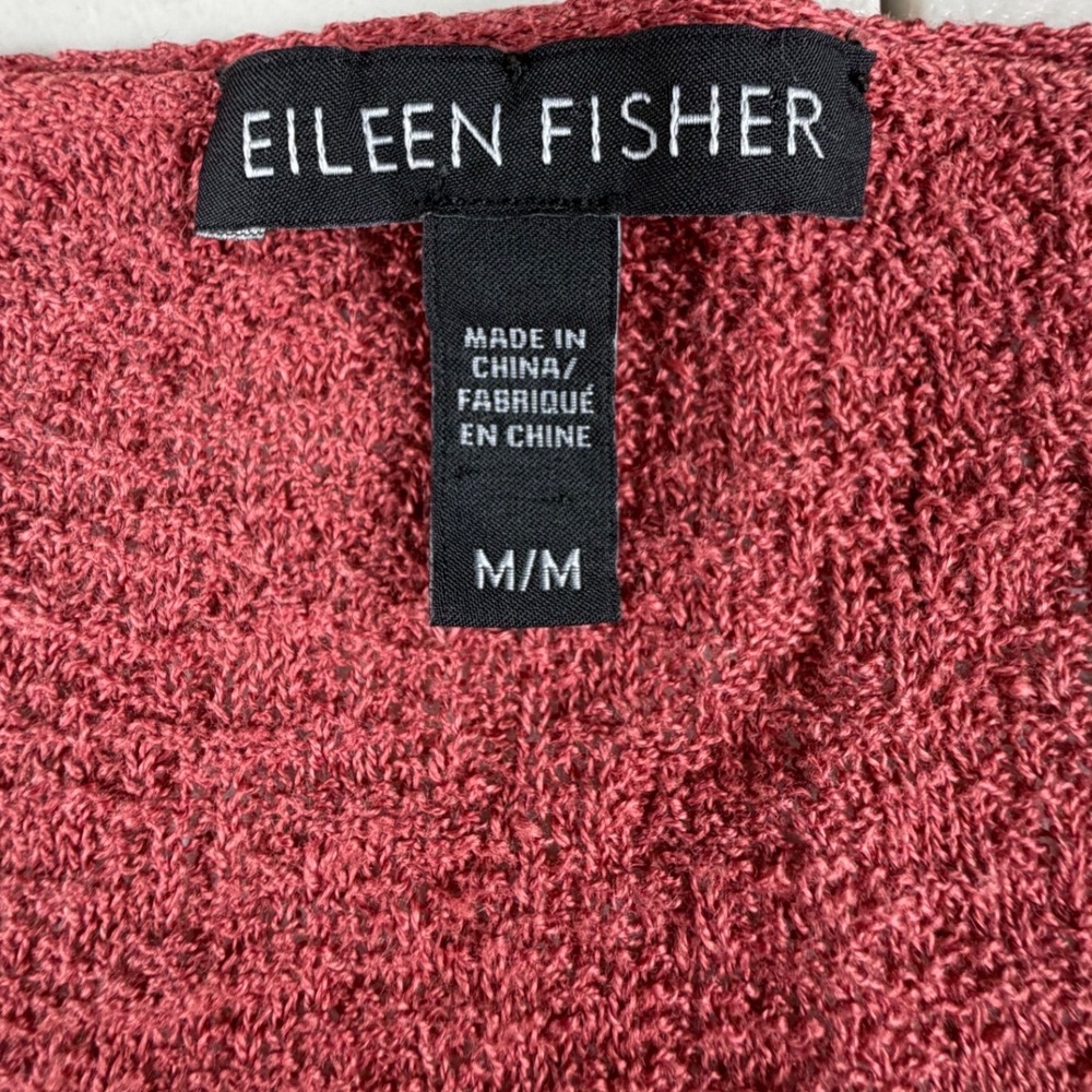 Eileen Fisher Organic Linen V-Neck Sweater Terracotta Red Medium F16GLE - Picture 2 of 6